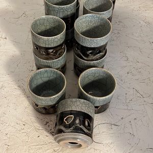 Somayaki Soma Ware Double Wall Mug Cup Heart Crackle Glazed Gold/ Horse Japan